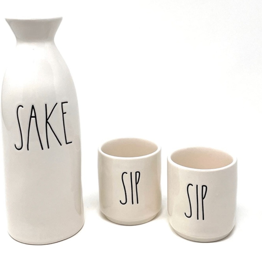 Rae Dunn SAKE Pitcher SIP Cups Matte Ivory Ceramic Set